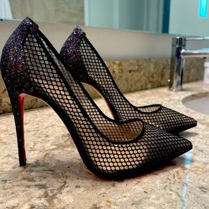 Christian Louboutin Black Sparkle Heels, Size 38